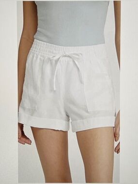 Alice + Olivia  Drawstring Cargo Cuffed Shorts Linen Blend White Size Large